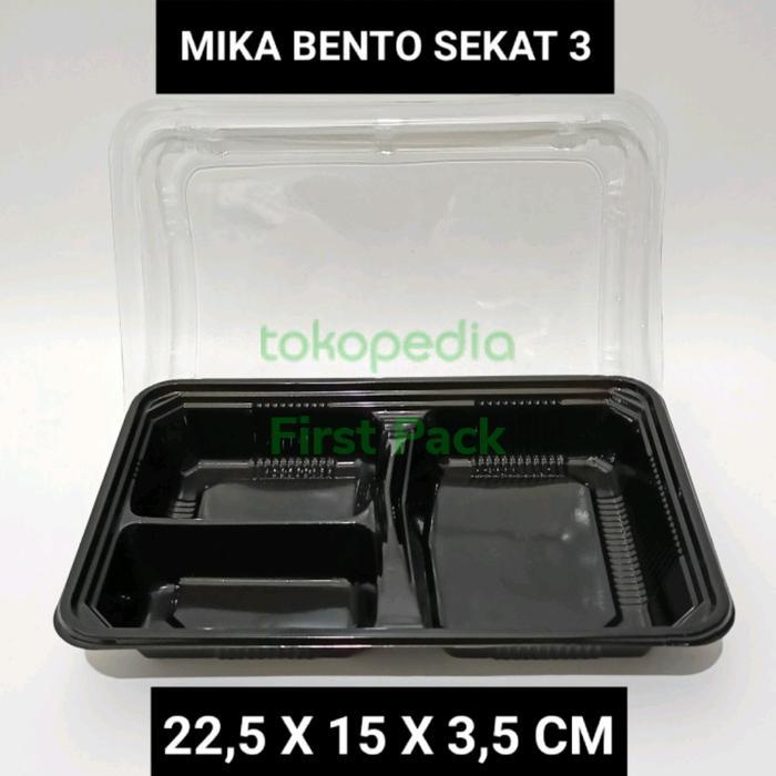 Tray Sekat 3 Black Mika Bento Partisi Sekat 3 Tempat Makan Hokben Terlaris