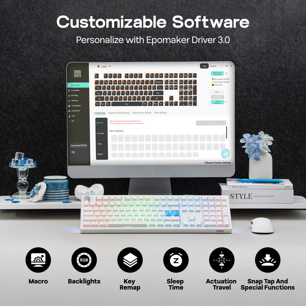 EPOMAKER HE108 Full Sized ANSI US QWERTY Layout Tri-mode Wireless Hall Effect Gaming Keyboard 128K