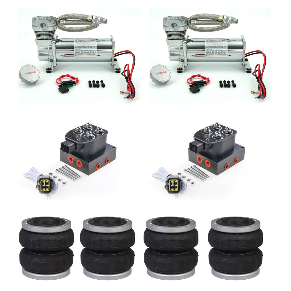 DISKON 2Pcs DC 12V 480c Air Suspension Compressor&2Pcs Air ride manifold valve&4Pcs 2S70-13F Air Bag