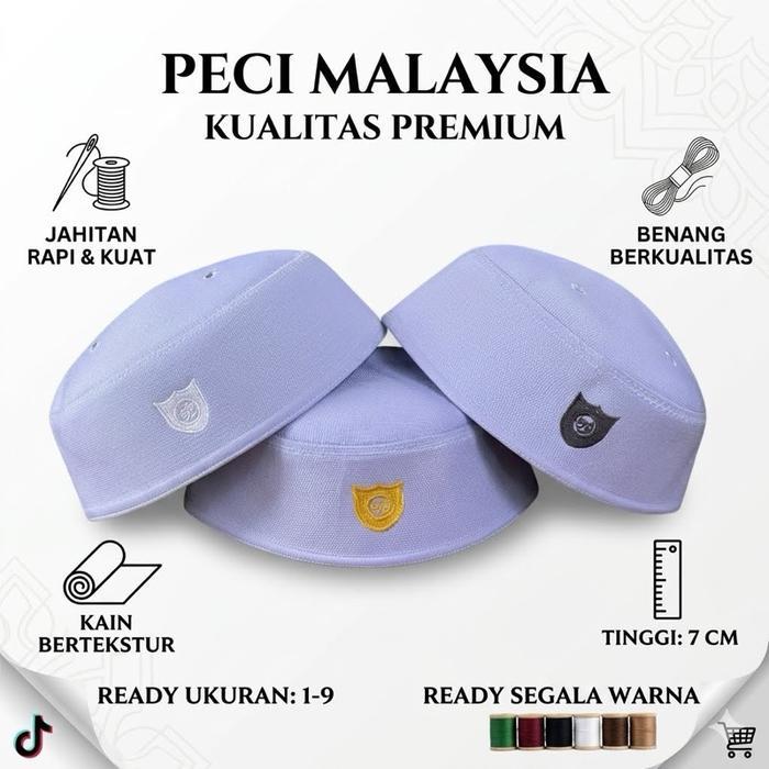 Peci Malaysia Songkok Putih Kain Muslim Motif Dewasa Haji Hitam Biru Santrisongkok Malaysia Kopyah