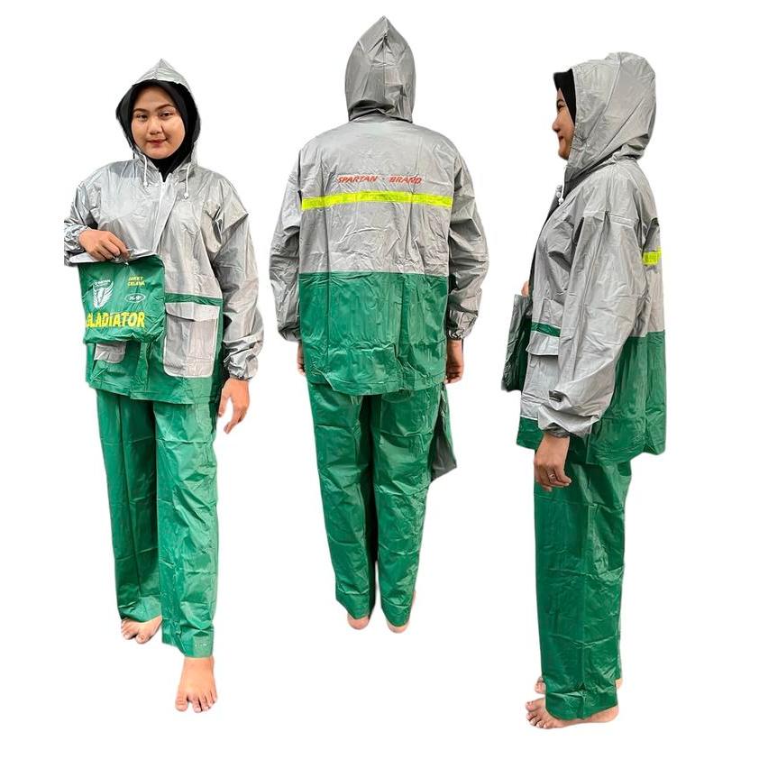 Jas Hujan Setelan Jaket Celana Spartan Gladiator Jc-101 Pvc Lentur Waterproof All Size Dewasa Pria