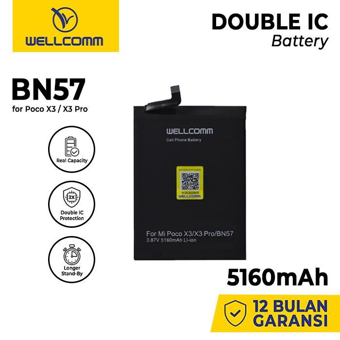 NEW PORODUK BATTERY DOUBLE IC WELLCOMM XM POCO X3/BN57/X3 PRO 5160MAH