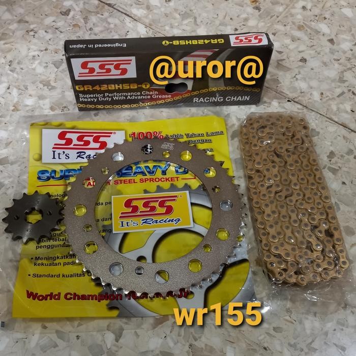 Gear Set Sss 428 Wr155 / Wr 155 & Rantai Sss 428 Hsbt Gold
