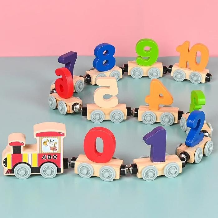 Wooden Train Toys Magnetic Number Train Small Digital Train Set