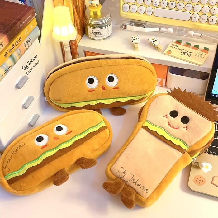 

Tempat pensil kain Kotak pensil Pencil case karakter ROTI BURGER SANDWICH lucu Alat Stationery
