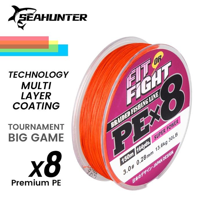 SEAHUNTER 150M/300M FIT&FIGHT PE X8 SENAR PANCING, TAHAN AUS SENAR PE X8 HIJAU MERAH ANTI KUSUT TALI