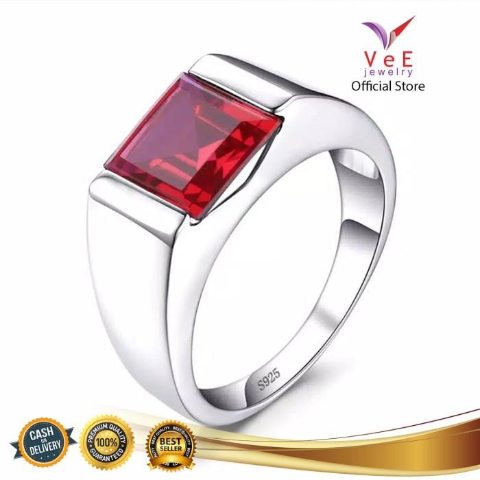 Pilihan- Cincin Perak Silver 925 Ruby Merah Delima Siam - Vee Cincin Pria
