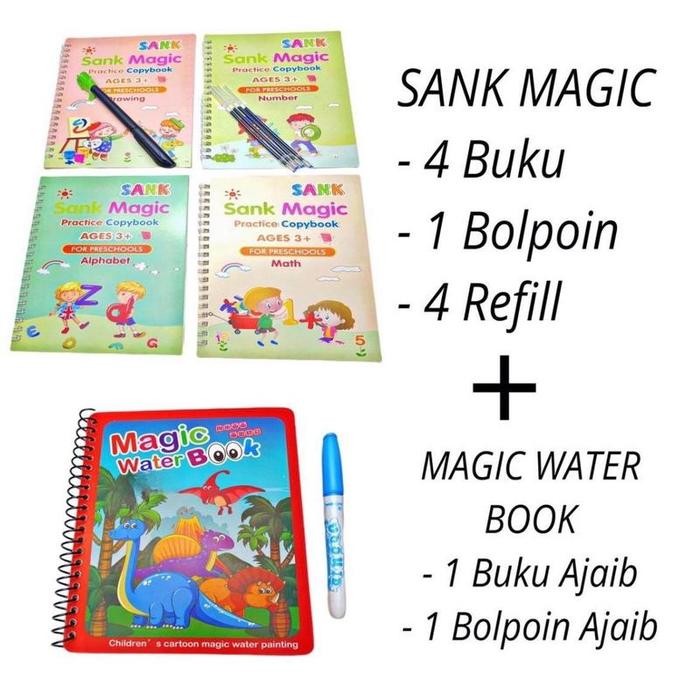 

New PAKET LENGKAP 5 BUKU AJAIB + 5 BOLPOIN REFILL / BUKU SANK MAGIC + MAGIC BOOK WATER / BUKU