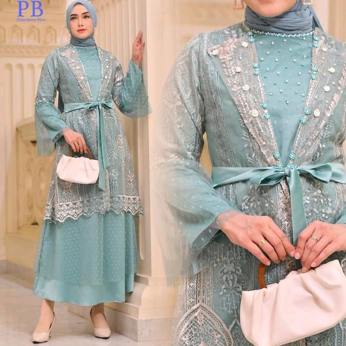 Gamis Ria Miranda Dress Free Hijab - Gamis Pesta - Dress Wanita Payet Mutiara