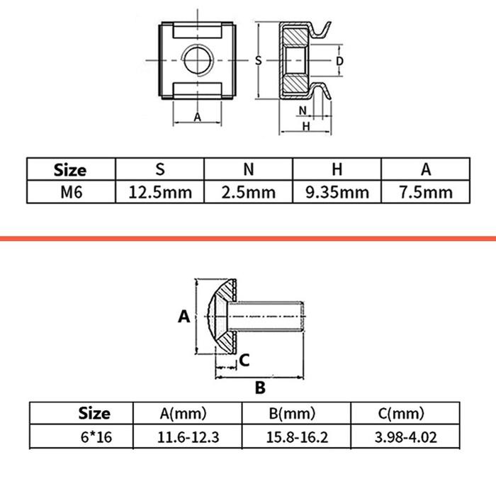 50Pcs M6 Baut Dan Mur Hard Case/Mur Baut Hardcase/Mur Baut Lis Besi Lubang Rak Promo 