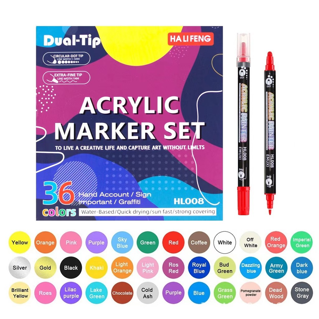 

EMUXI Spidol Akrilik Double Tip Warna Tumpuk Ujung Lunak Anti Bocor - 12/24/36/48 Warna - Untuk Anak, Seni & Mewarnai |H3VC68WW|