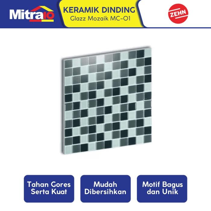 Pilihan- Zehn Keramik Dinding Dapur Glass Mozaik Mc-01 30X30 Cm Hitam-Abu-Putih