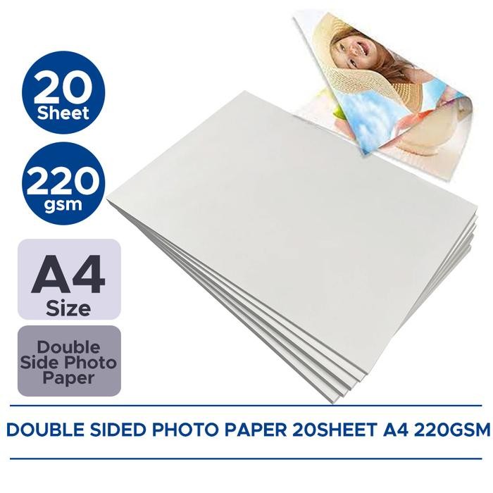 

Kertas Foto Photo Paper Double Sided 20 Sheet A4 220 Gsm