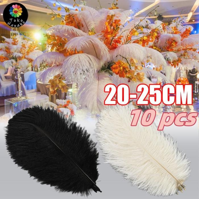 10Pcs Bulu Ostrich 20-25Cm Ostrich Feather 100% Bulu Burung Asli