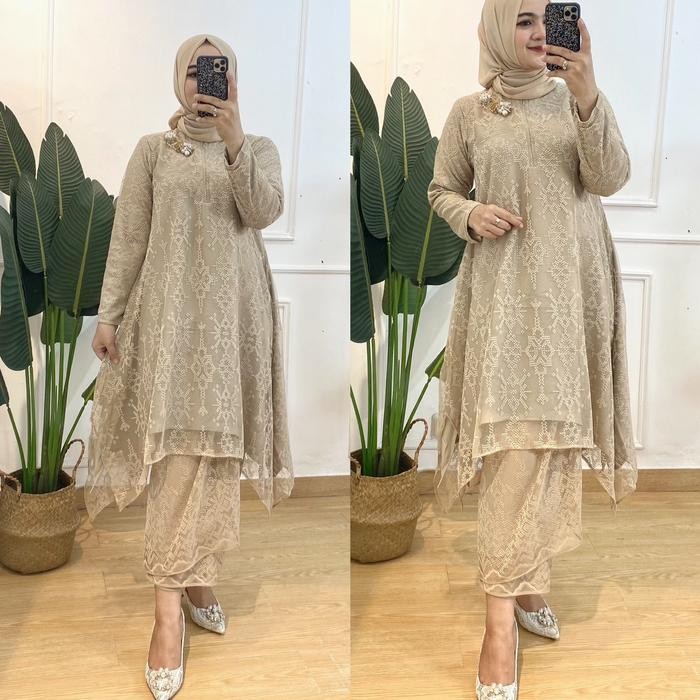 Pilihan- Set Kebaya Khalisa Atasan Tunik Dan Rok Baju Kondangan Premium Mix Brokat Motif Etnik