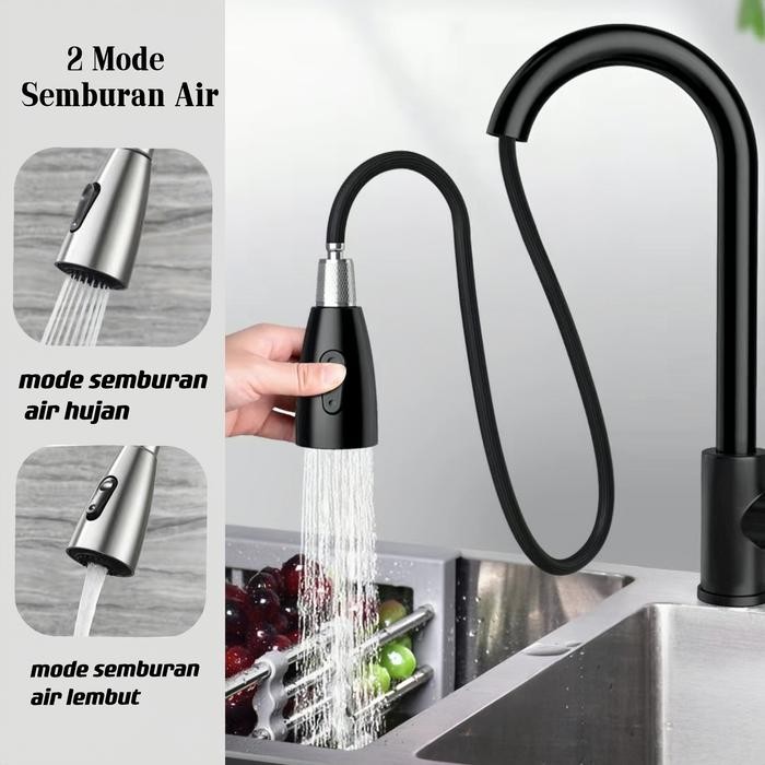 Kran Tarik Dapur Kran Sink Tarik Stainless Hitam / Keran Sink Tarik Hitam Panas Dingin Promo 