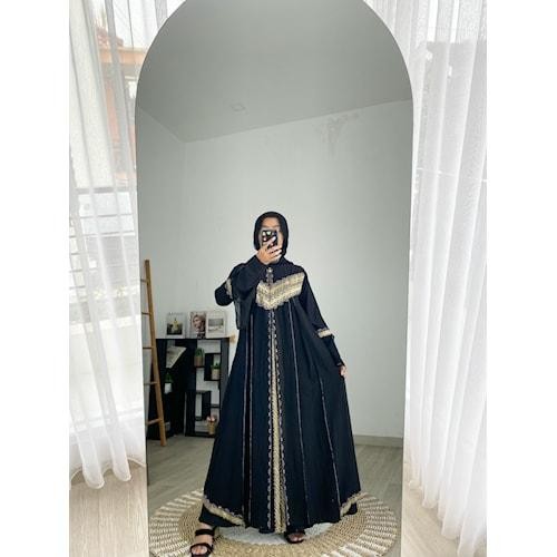 Baju Muslim Abaya Gamis Hitam Mewah Arab Saudi Syari