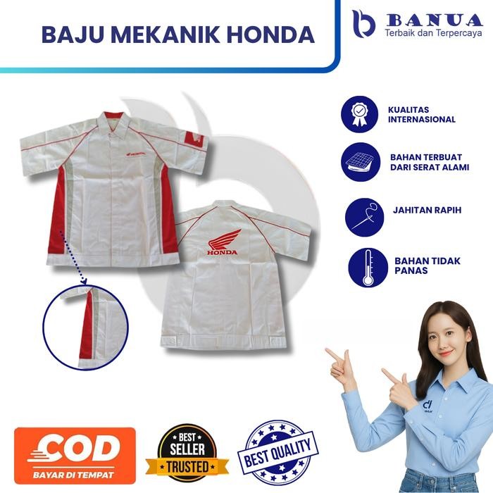 Baju Kerja Honda Mekanik Bordir Seragam Honda AHASS Pendek Putih Safety Pria Setelan Wearpack