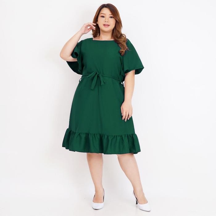 DRESS WANITA JUMBO BIG SIZE 03 HIJAU EMERALD XXL XXXL BAJU HAL FASHION KOREA STYLE KEKINIAN MODERN