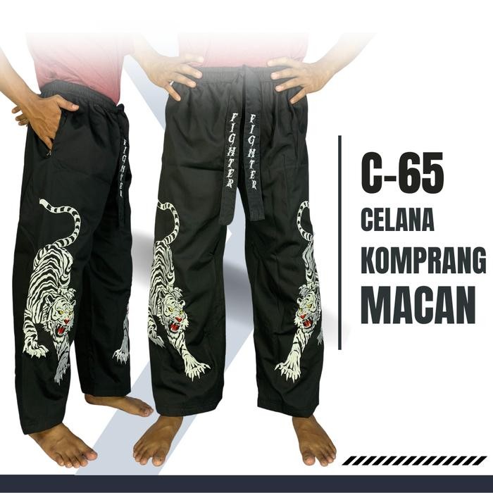 Terlaris Celana Silat Komprang Hitam Bordir Macan C65 Pangsi Murah Tebal