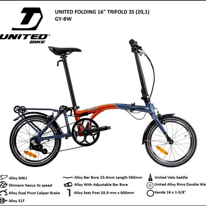 Sepeda Lipat United Trifold 3S Folding Bike 16 Inch