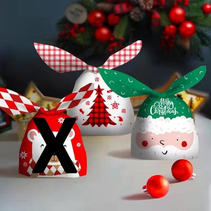Plastik Goodies Bag Natal Christmas Plastik Cookie Ikat Permen 50Pcs Berkualitas