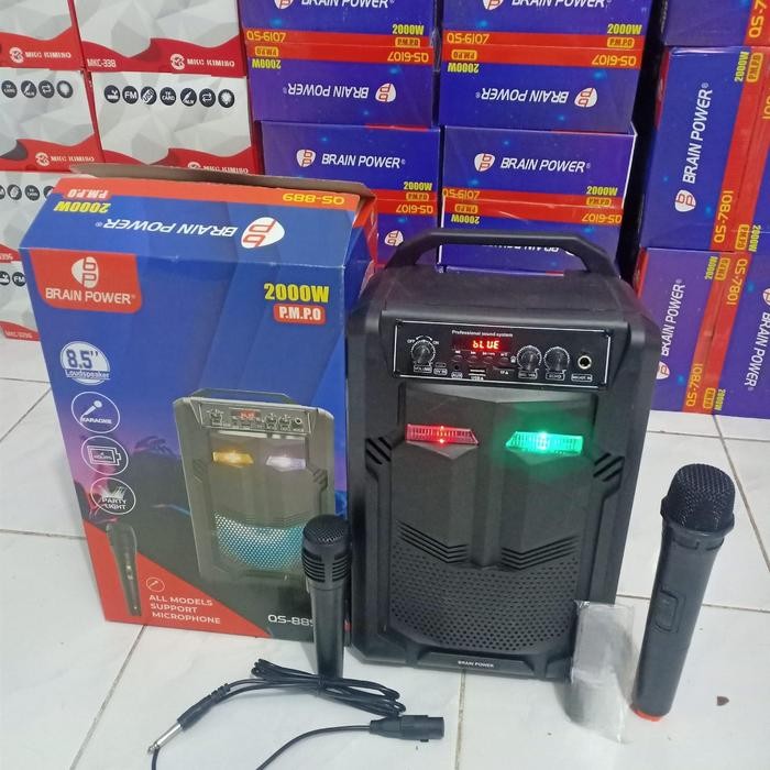 Speaker Bluetooth QS-889 WS Full Bass dengan Bonus 2Mic Karaoke Wireless