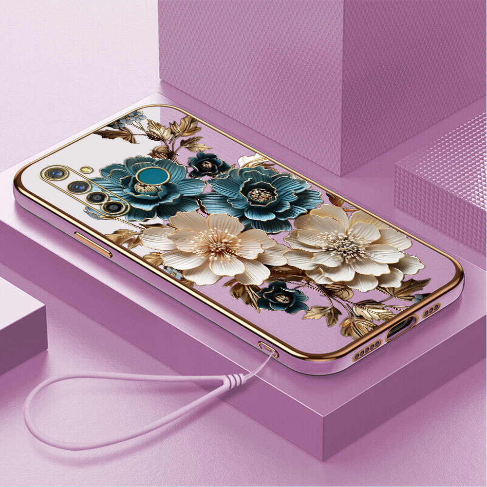 Casing Hp Untuk Realme 5 Pro Lokal Stock Lanyard Phone Case Cassing Kesing Bunga 2961 DD