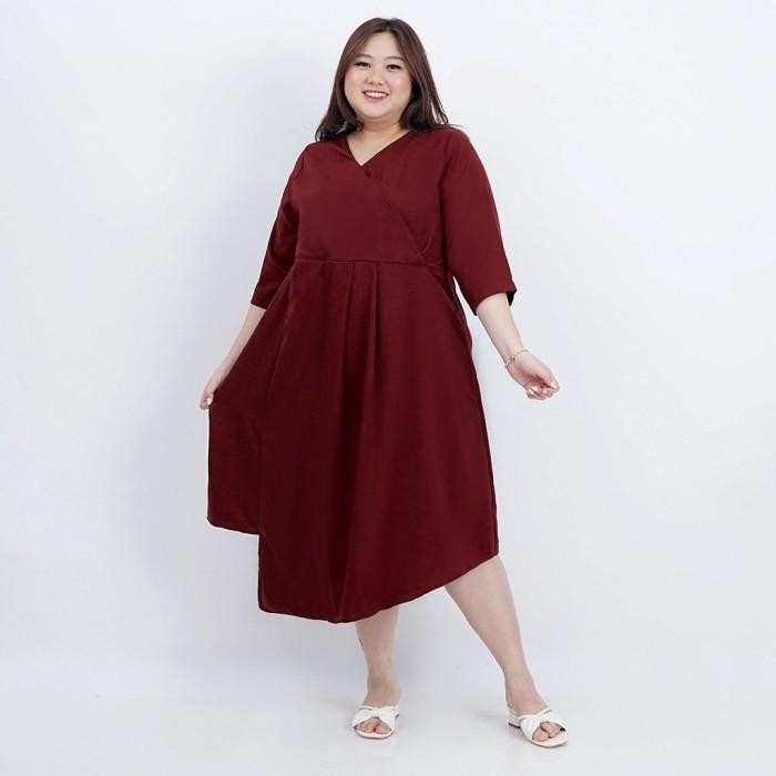 080j- Dress Wanita Jumbo Big Size 036 Merah Red Maroon Marun Xxl Xxxl Baju Hamil Gaun Pesta