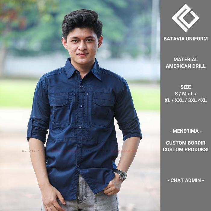 e73c- Baju Tactical Pria Lengan Panjang - Kemeja Seragam Kerja Dinas Lapangan Tactical Navy