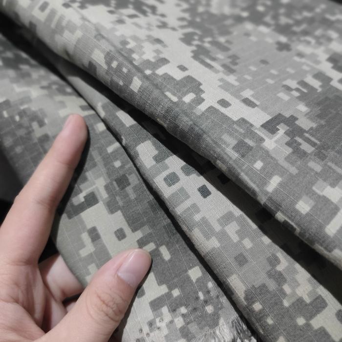d1yv- Bahan Kain Loreng Ripstob Ribstop Ripstok Digital Cvc Abu Cotton Adem