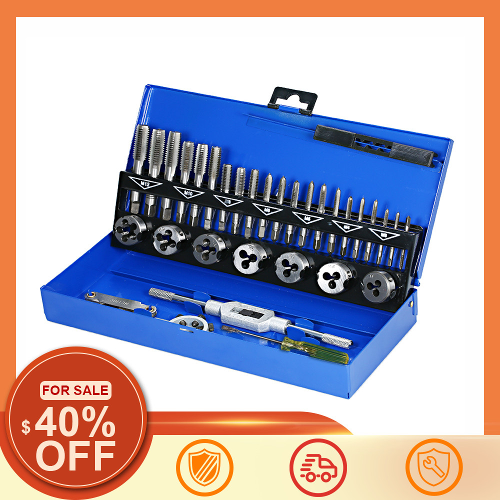 32 PCS Tap and Die Set Metric Wrench Cut M3-M12 Hand Threading Tool Tungsten Carbide Tap Die Screw T