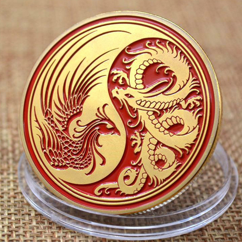 1PC Chinese style dragon and phoenix Taiji coin three-dimensional commemorative coin Embossed Metal 