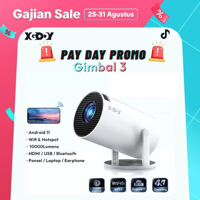 etlj- Xgody Gimbal 3 Smart Proyektor Lcd - Android 11.0- Hd 720P - Auto Keystone - Hdmi