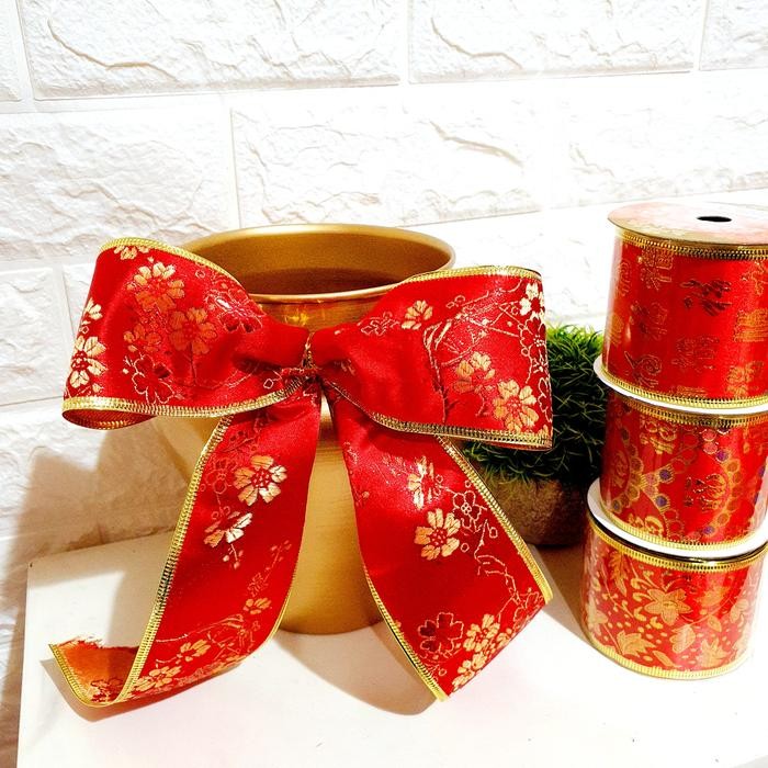 PITA IMLEK MERAH 5 CM PITA KAWAT FU FUK HOKI WARNA MERAH PARCEL IMLEK