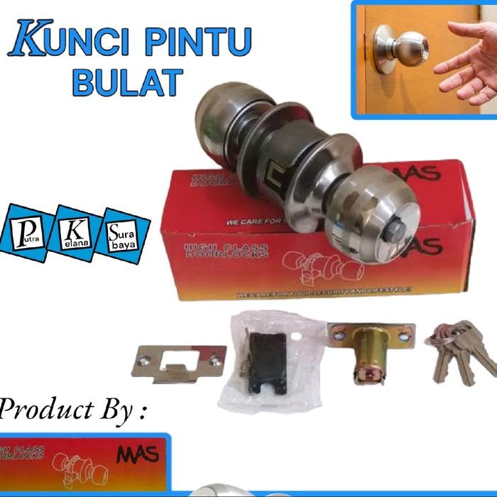 Lansungkirim- Kunci Pintu Bulat Mas / Kunci Pintu Kamar Mandi Bulat Mas / Slot Pintu Wc / Kunci