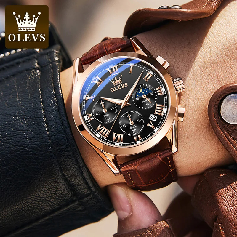 OLEVS 2871 Man Watch Chronograph Waterproof Moon Phase Multifunction Men's Wristwatch Luxury Quartz