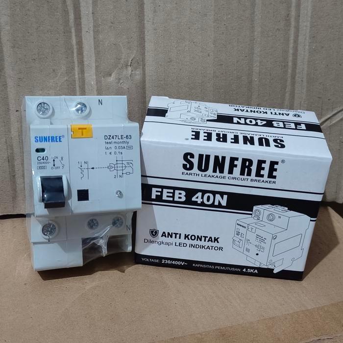 Anti Kontak Elcb 40A + Indikator Sunfree Feb40N Terbaru 
