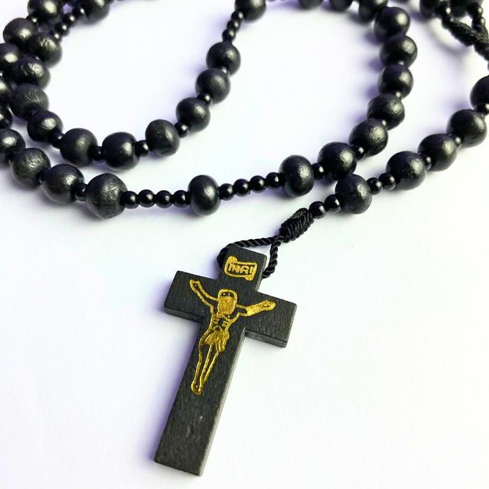 Kalung rosario kayu series hitam - Rosario katolik 8 mm