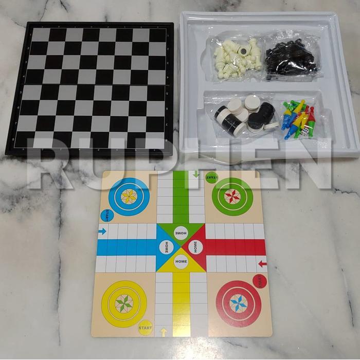Magnetic Board Game Besar 4 In 1 Catur, Ular Tangga, Ludo, Checkers
