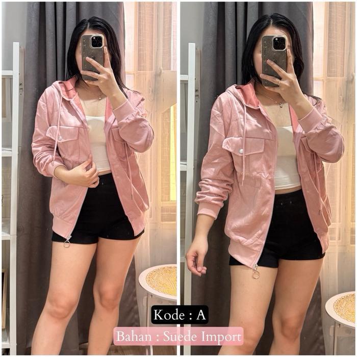 GLIVEO (COD) - JAKET HOODIE POCKET SUEDE IMPORT / JAKET SUEDE WANITA IMPORT / JAKET WANITA TERBARU /