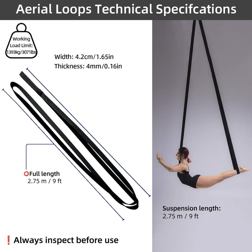PRIOR FITNESS Glitter Aerial Loops Kit 3m/9ft SGS Trapeze Yoga Straps with Carabiners for