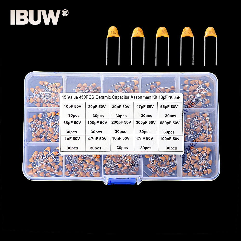 450PCS Monolithic Ceramic Capacitor Kits 10pF - 100NF 50V 10PF 30PF 47PF 56PF 68PF 100PF 200PF 300PF