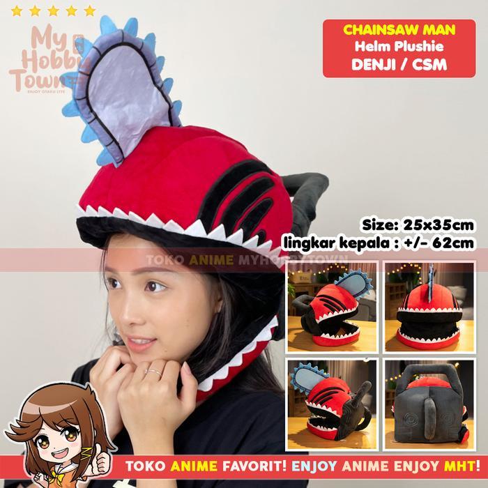 Helm Kepala Topeng Anime Chainsaw Man Denji Plushie Cosplay Hat Helmet