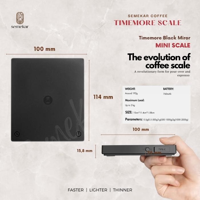 

BLACK MIRROR BASIC MINI SCALE DIGITAL COFFEE TIMBANGAN KOPI TIMEMORE BY SEMEKAR COFFEE