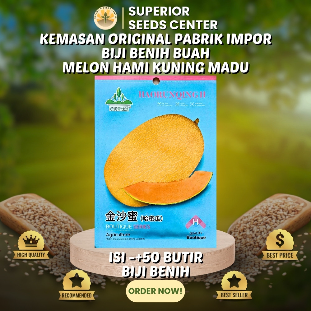 50 Butir Biji Benih Buah Melon Hami Kuning Madu Manis | Hami Golden (Kemasan Original Pabrik Impor)