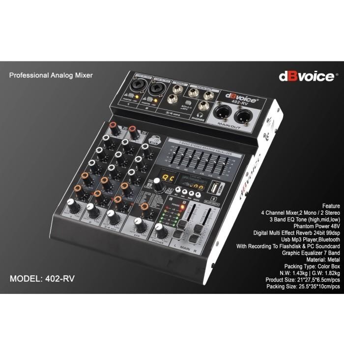 Mixer DBVOICE 402 RV Original Mixer 4Channel 2Mono 2Stereo Bluetooth