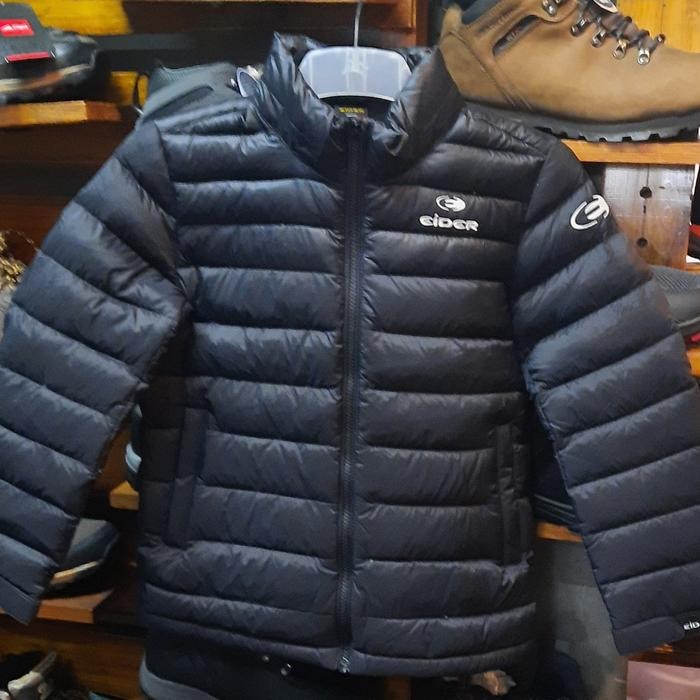 Jaket Gunung Hiking Winter Eider Boys Down No Hoddie Black Original