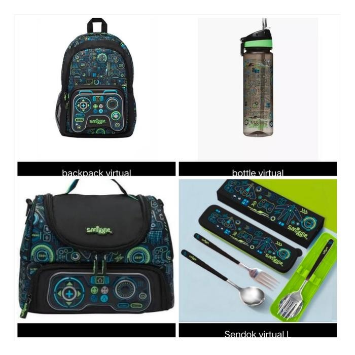 Sale Smiggle Vitual Game Backpack Lunch Bag Botol Minum Sendok Set Kado