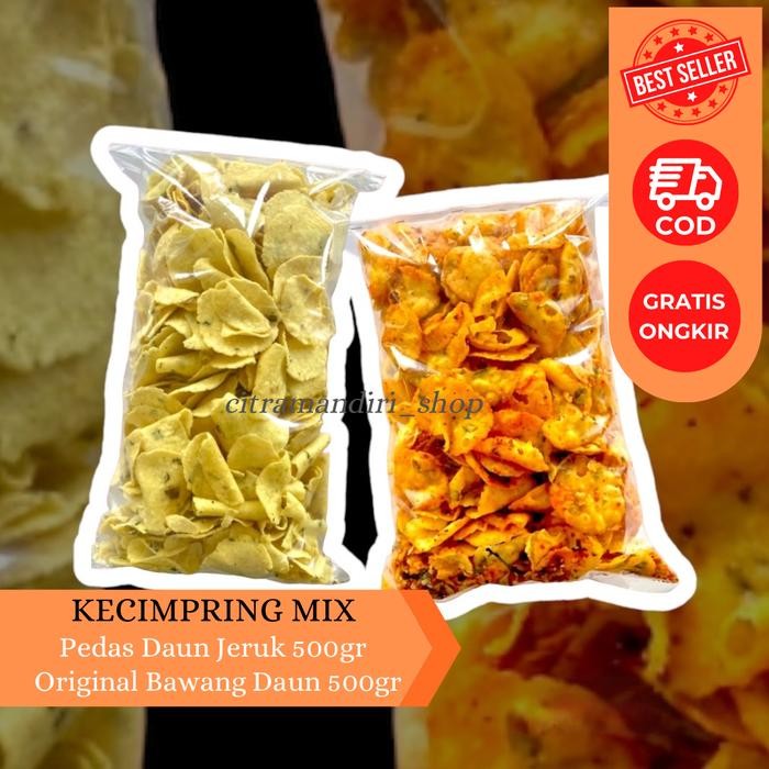 

ASLI Kecimpring Singkong Bawang Daun 500gr dan Kecimpring Pedas Daun Jeruk 500gr - Makanan Ringan